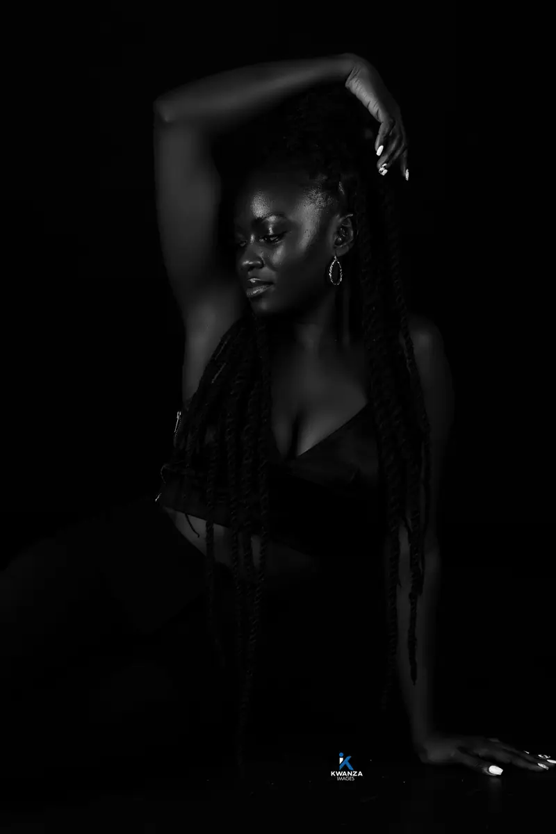 Black and white fine art portrait taken at Kwanza Images Studio